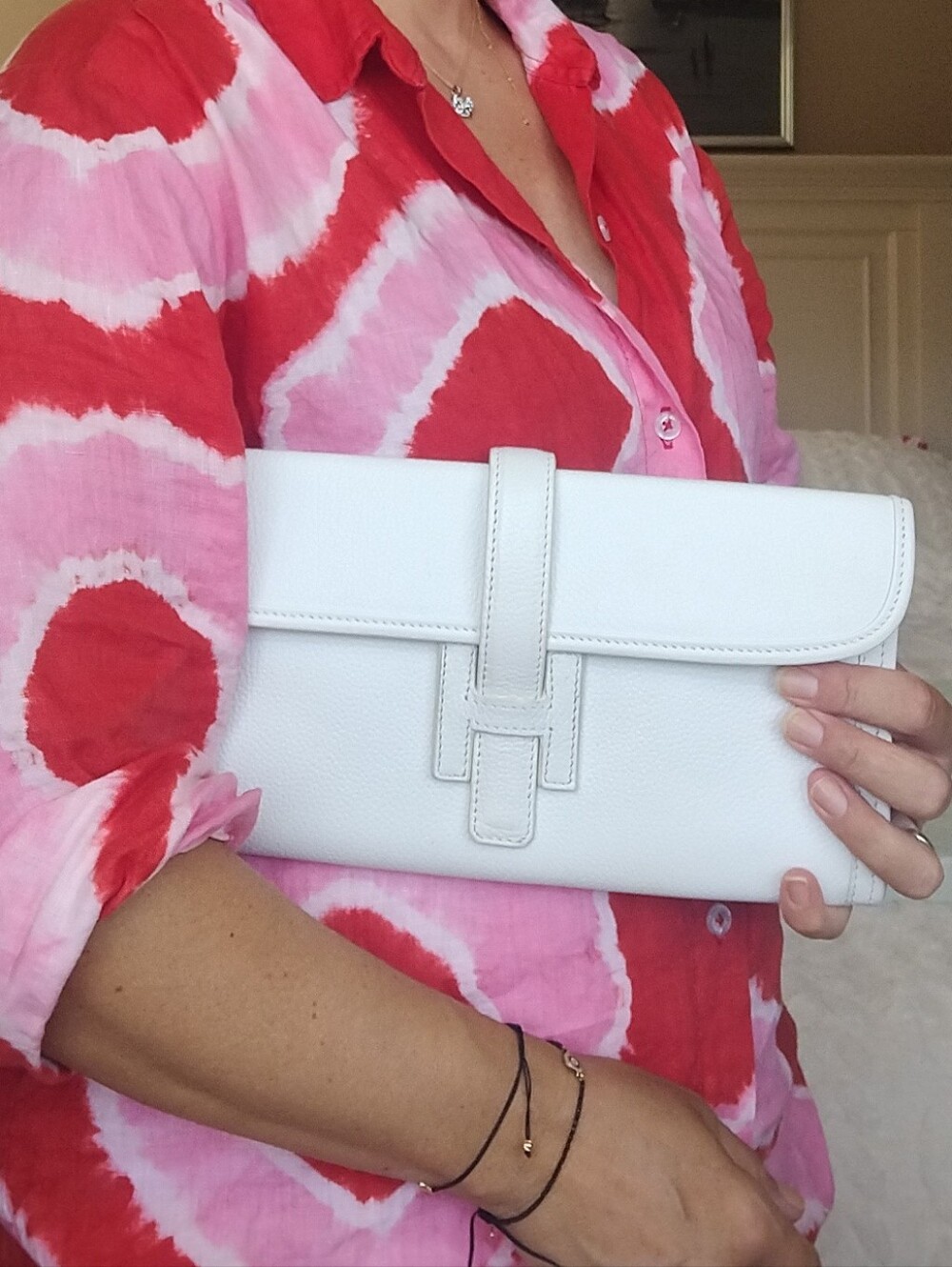 Hermes Jige White Leather Clutch